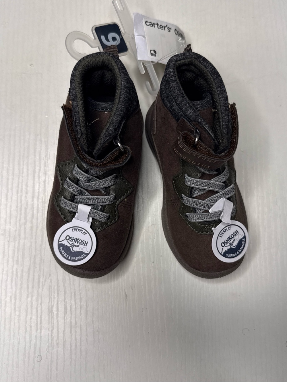 OshKosh B'gosh Dark Brown Kids High-Top Boots with Gray Accents